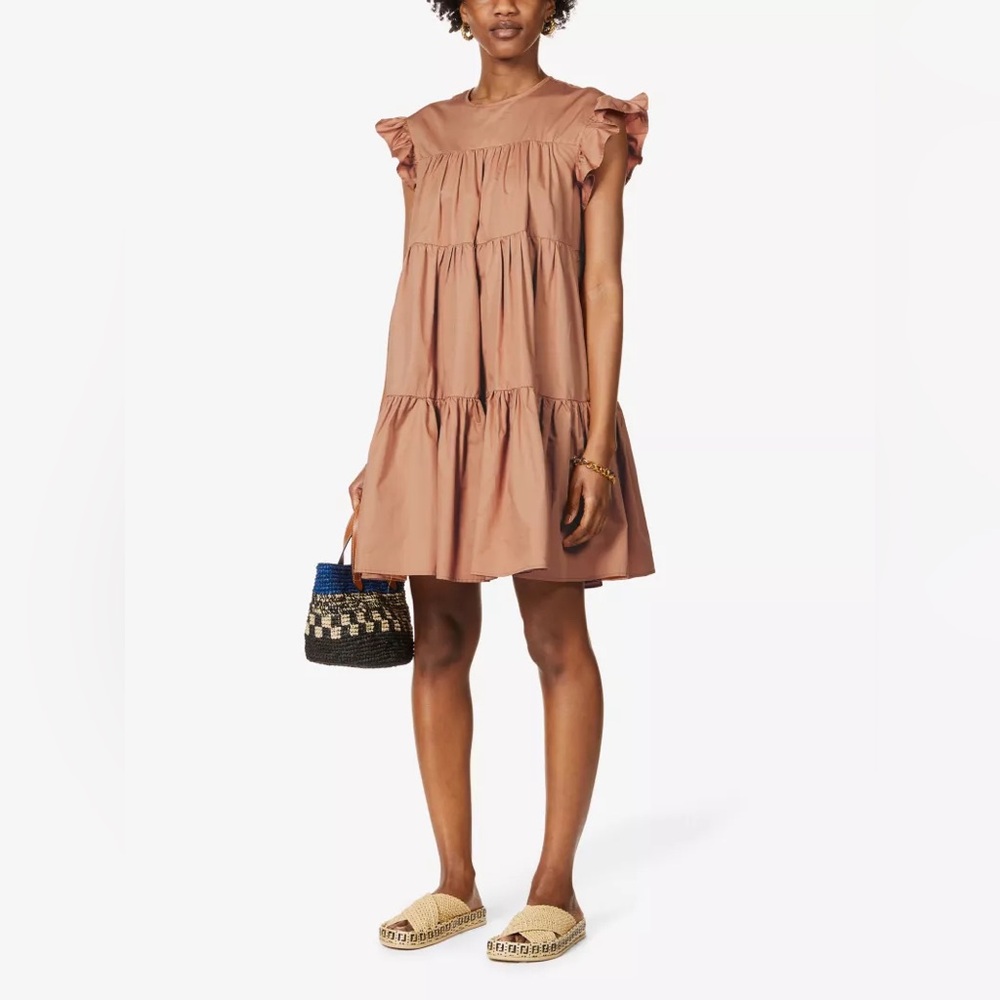DEVOTION TWINS SIZE s small Frilled cotton poplin mini dress in rosedawn